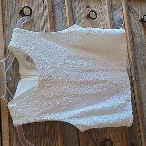 Belle Badgley Mischka White Sequin Crop Top, Sleeveless,  Moderate Scoop Neck 6